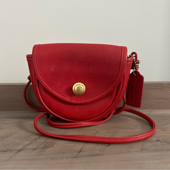 Coach Handbags - Vintage Coach Legacy Red 0774 Leather Mini Saddle Crossbody Belt Bag 90s Y2K